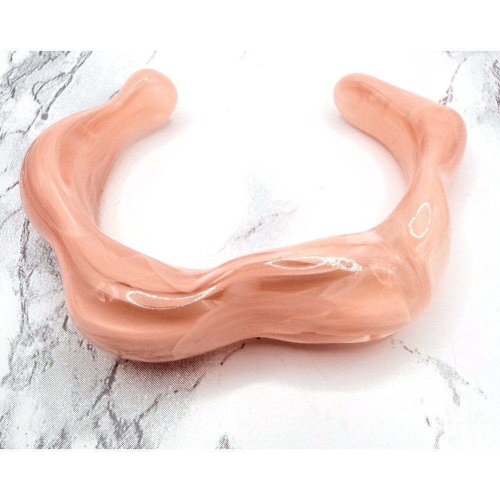 Blush Pink Lucite Open Cuff Bangle Bracelet Sculptural 8"